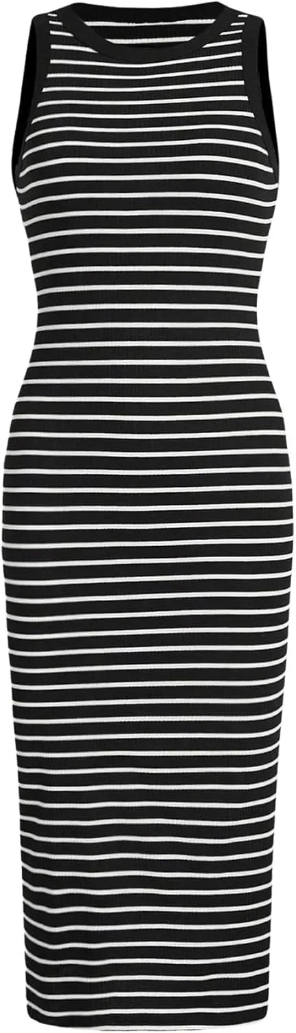 Verdusa Women's Striped Casual Dresses Sleeveless High Waist Bodycon Maxi Dress