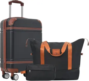 Versatile Hardshell Luggage Set with Carry-on Suitcase and Bags, 20-Inch, Durable ABS Material, Black