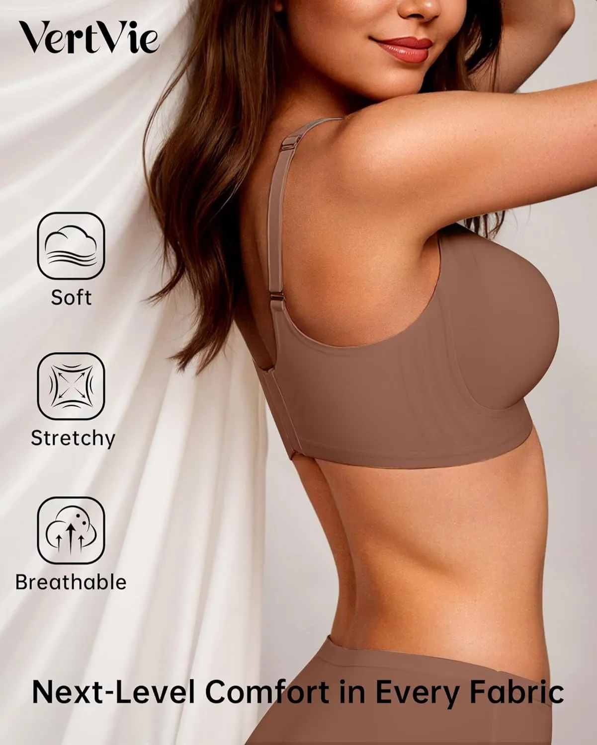 Vertvie Womens Seamless Bras No Underwire Supportive Wireless Push Up Full Coverage Bralette Comfort Scalloped T-Shirt Bra
