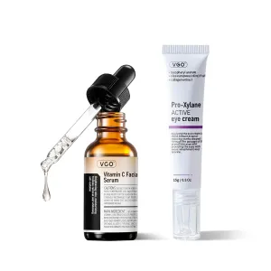 VGO Vitamin C Vitamin E Facial Serum 1.01oz   Eye Repair Cream for Dark Circles & Puffiness 0.5oz