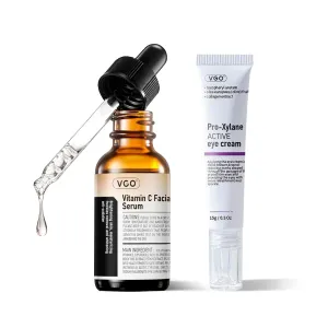 VGO Vitamin C Vitamin E Facial Serum 2.02oz   Eye Repair Cream for Dark Circles & Puffiness 0.5oz