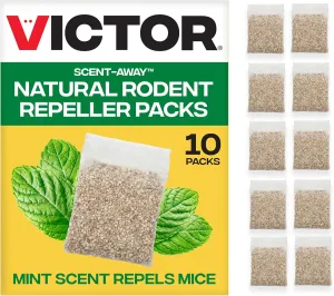 Victor Scent-Away Mouse Repellent Pouches with Peppermint Oil - Natural Rodent Repeller for Indoor and Outdoor Use, 10 Pack M805B-2SR