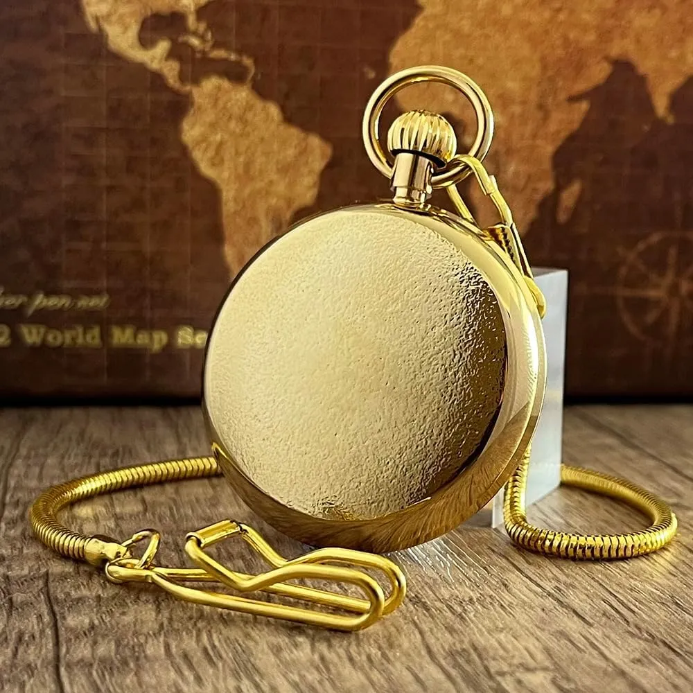 VIGOROSO Men's Vintage Full Copper Hand-Wind Mechanical Second&24hours Sub-dials Pocket Watch in Box