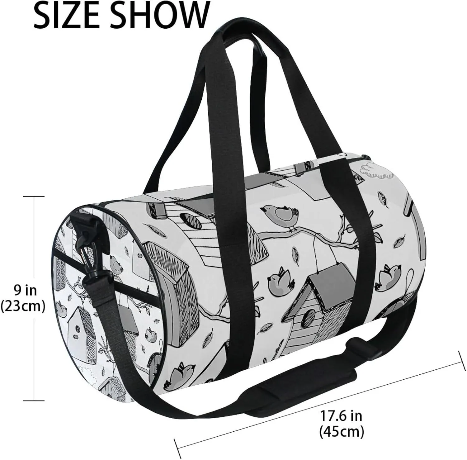 Vintage Birds and Starling Houses Tree Branches Blue Sky Portable Gym Bag, Travel Bag, Luggage bag, Sports Bag, Toiletry Bag with Handles, Detachable Shoulder Strap 17.6 x 9 x 9 inch