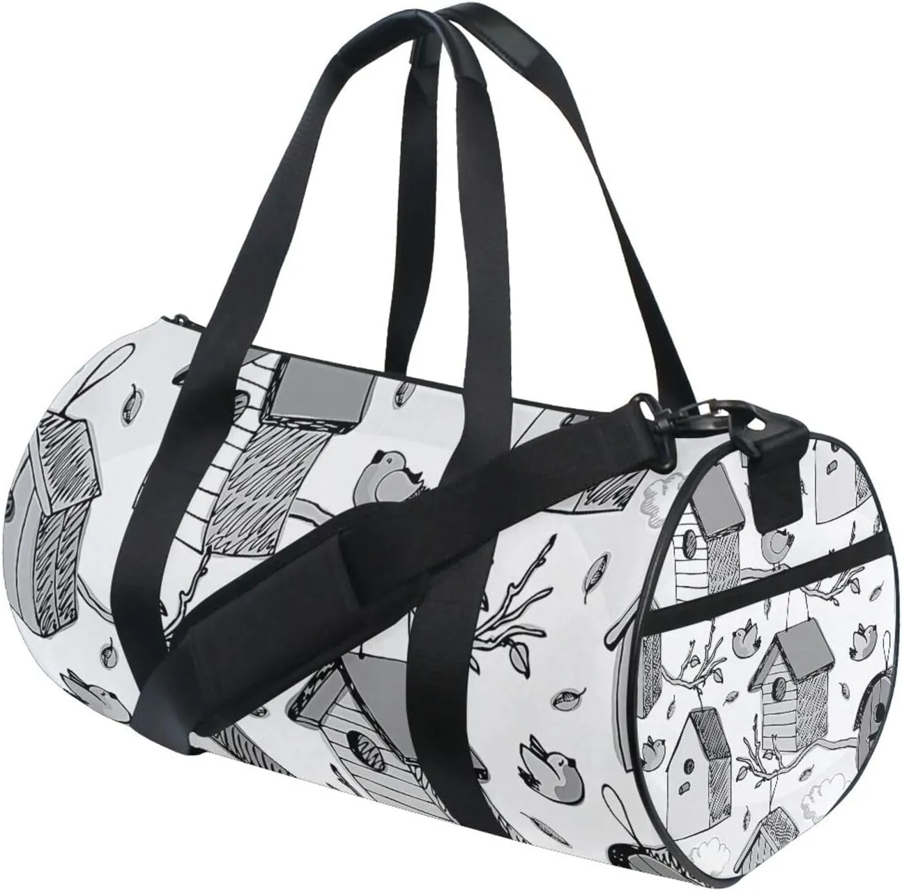 Vintage Birds and Starling Houses Tree Branches Blue Sky Portable Gym Bag, Travel Bag, Luggage bag, Sports Bag, Toiletry Bag with Handles, Detachable Shoulder Strap 17.6 x 9 x 9 inch