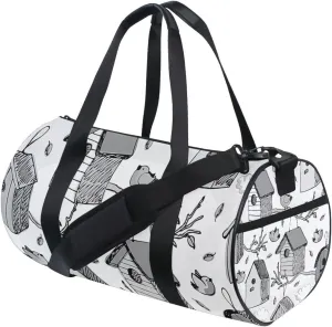 Vintage Birds and Starling Houses Tree Branches Blue Sky Portable Gym Bag, Travel Bag, Luggage bag, Sports Bag, Toiletry Bag with Handles, Detachable Shoulder Strap 17.6 x 9 x 9 inch