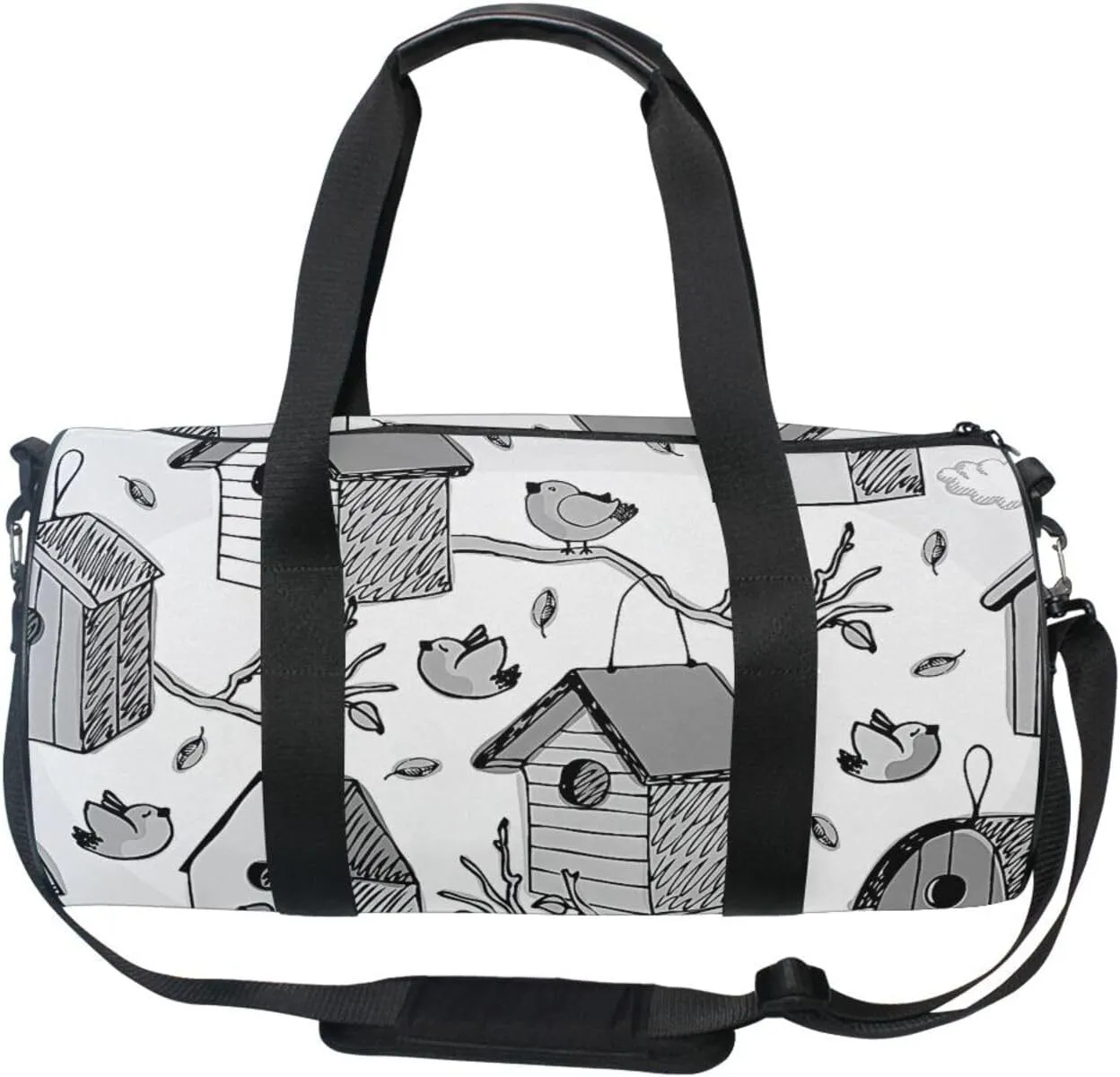 Vintage Birds and Starling Houses Tree Branches Blue Sky Portable Gym Bag, Travel Bag, Luggage bag, Sports Bag, Toiletry Bag with Handles, Detachable Shoulder Strap 17.6 x 9 x 9 inch
