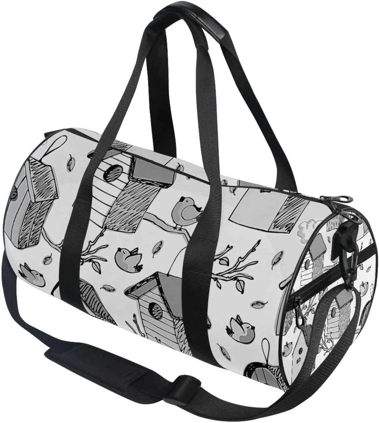 Vintage Birds and Starling Houses Tree Branches Blue Sky Portable Gym Bag, Travel Bag, Luggage bag, Sports Bag, Toiletry Bag with Handles, Detachable Shoulder Strap 17.6 x 9 x 9 inch