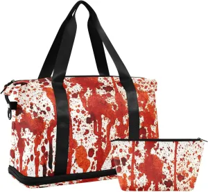 Vintage Bloody Splashes on White Foldable Travel Bag, Camping Luggage bag, Portable Gym Bag, Sports Bag, Toiletry Bag with Handles Adjustable Shoulder Strap