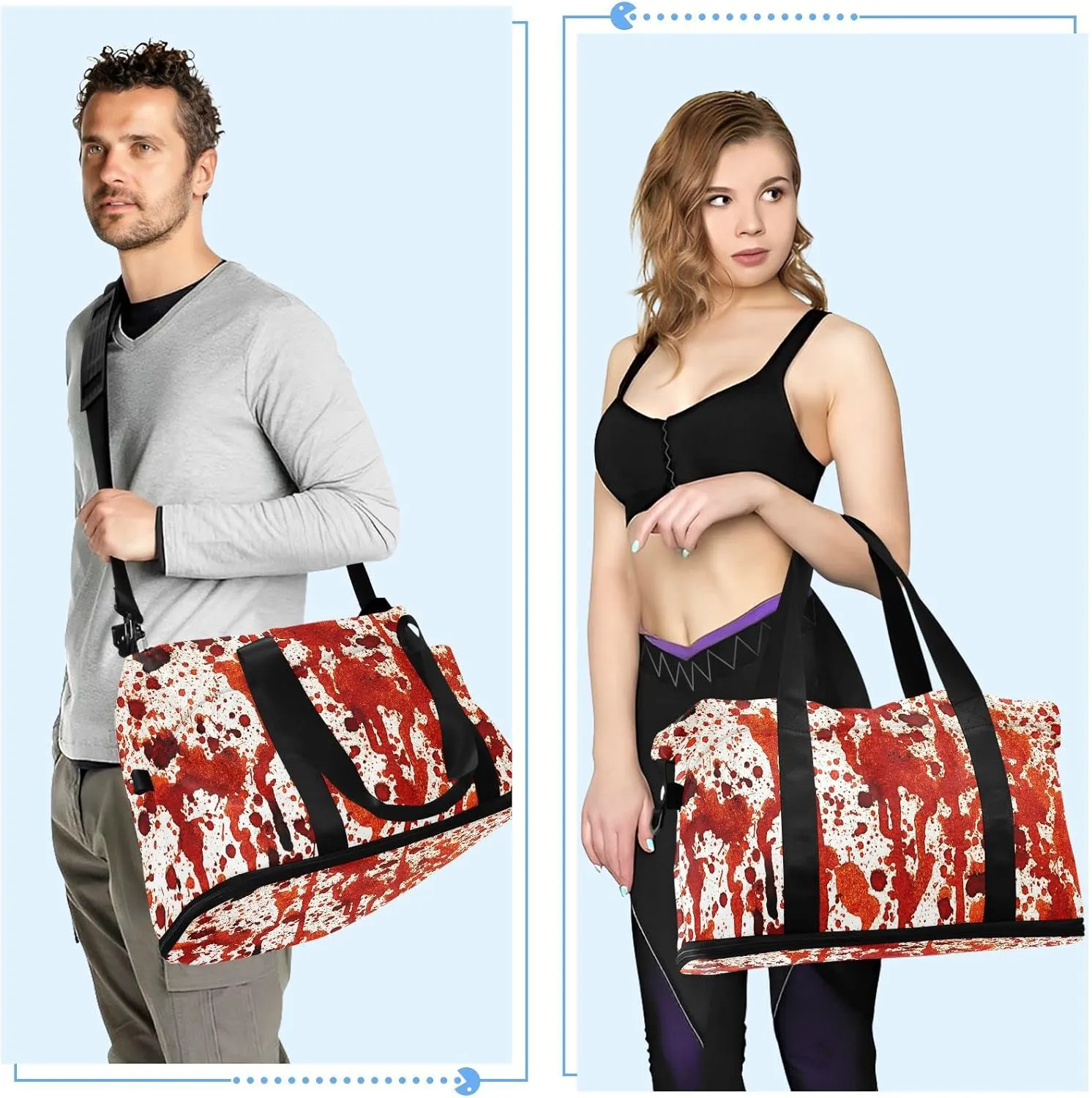 Vintage Bloody Splashes on White Foldable Travel Bag, Camping Luggage bag, Portable Gym Bag, Sports Bag, Toiletry Bag with Handles Adjustable Shoulder Strap