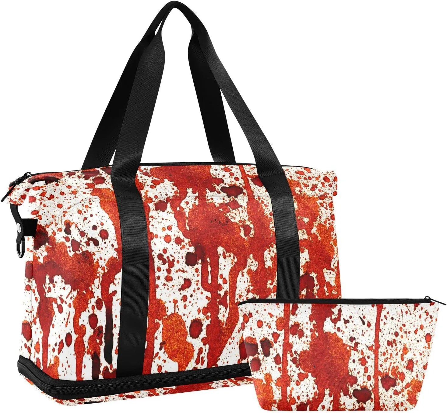 Vintage Bloody Splashes on White Foldable Travel Bag, Camping Luggage bag, Portable Gym Bag, Sports Bag, Toiletry Bag with Handles Adjustable Shoulder Strap