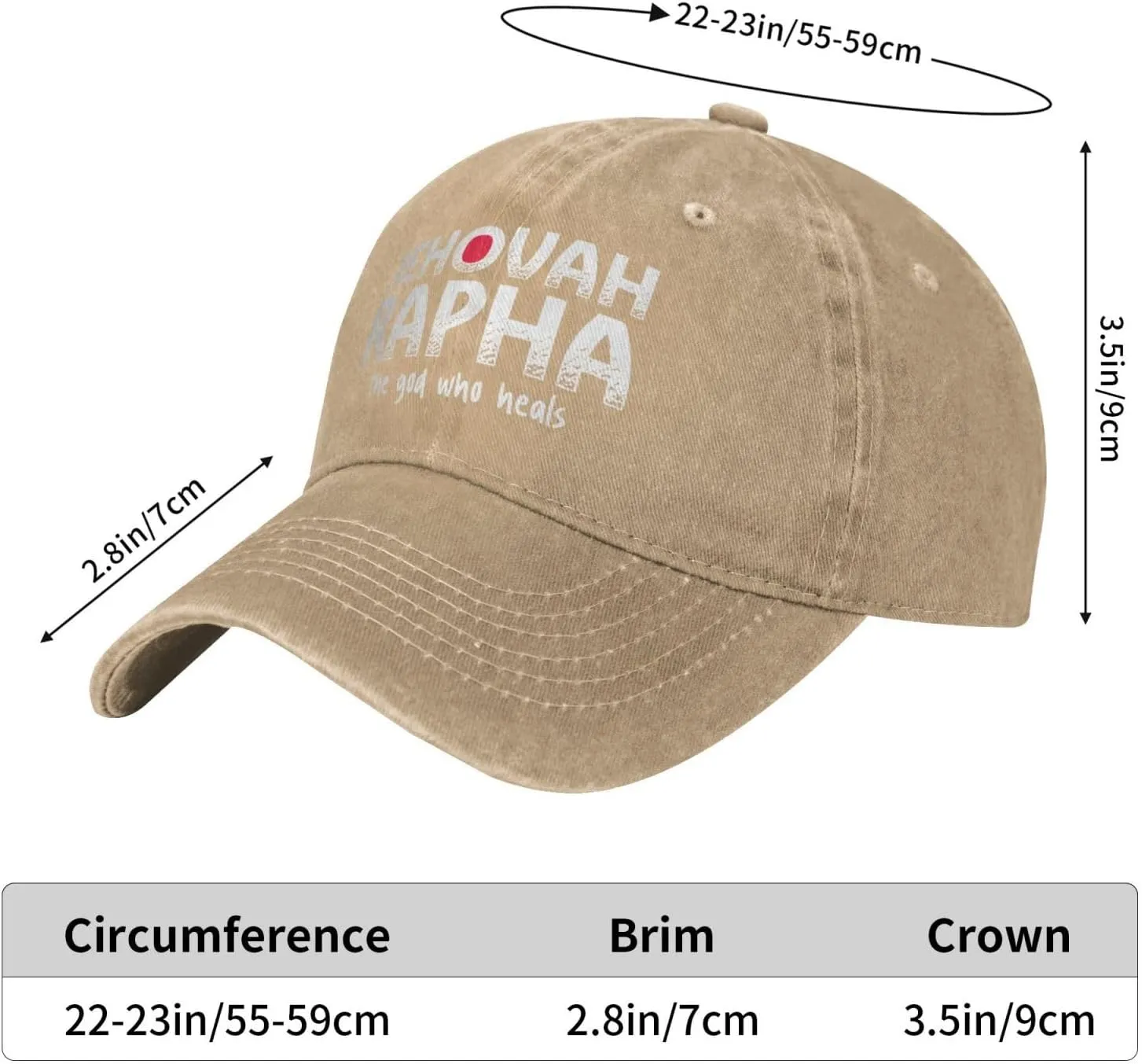 Vintage Jehovah Rapha The god who Heals Washed Cotton Baseball Cap,Original Adjustable Dad Hats,Black