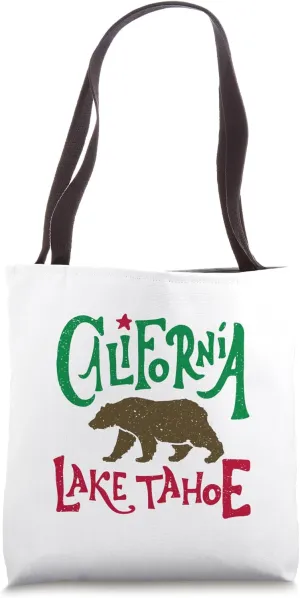 Vintage Lake Tahoe Travel Souvenir California Flag-Inspired Tote Bag