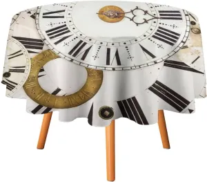 Vintage Pocket Round Tablecloth 70Inch for Kitchen Dining Table,Watch Steampunk Clock Rustic Old Mechanical Clock Print Table Cloth for Holiday Round Tablecloths
