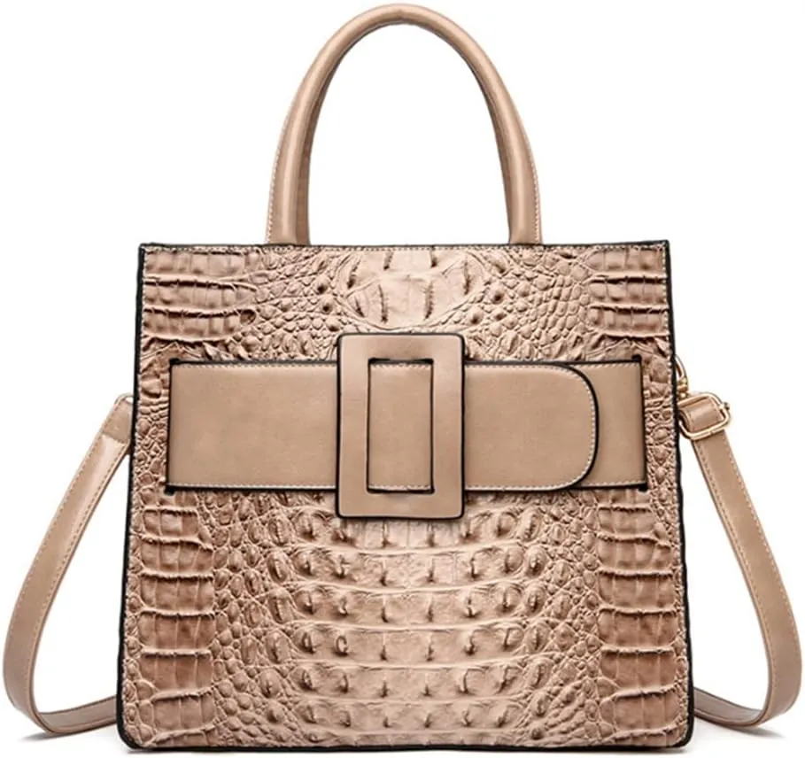 Vintage Top-handle Handbags Purse Satchel for Women PU Crocodile Pattern Tote Commuter Bag Crossbody Shoulder Bag