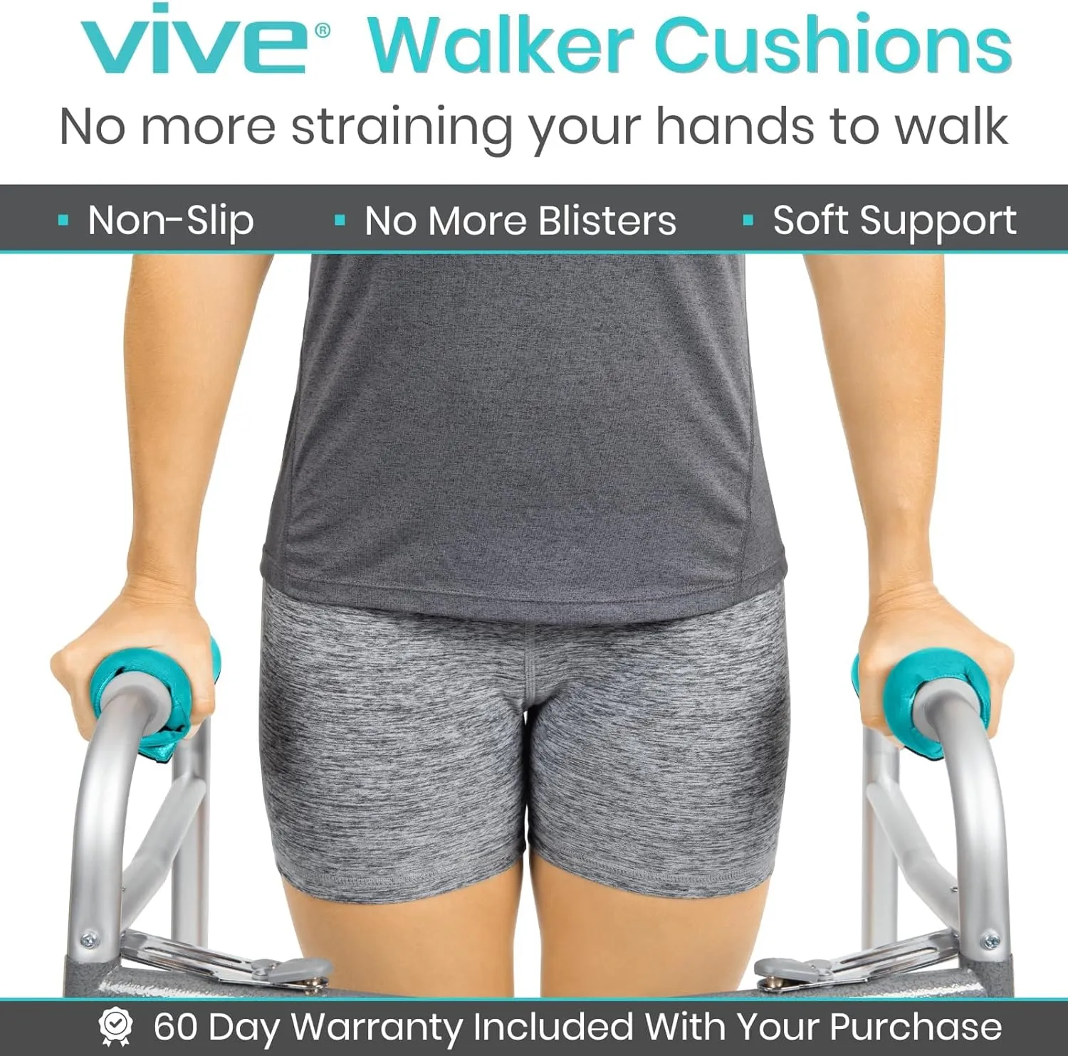 Vive Walker Handle Cushions - Padded Hand Covers - Soft Cushion Padding Medical for Folding Rolling Wheelchair, Rollator Handle, Senior, Elderly Grippers - Crutch Handle Pad Grips - Mobility Aid