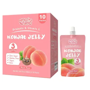 VOLO VERO Konjac Jelly Squeeze Pouch Peach Flavor, Low Calories (3 Kcal), 10 Packs, Gluten Free & Vegan, 0 Sugar, Keto, Low Carb, Drinkable Vitamin C Healthy Fruit Snacks, Holiday Gifts