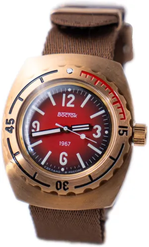 Vostok Original Mens Watch Amphibia 90807B Classic 1st Amphibia Design “1967” Bronze Version 2024 Mechanical Self-Winding Water Proof 200m