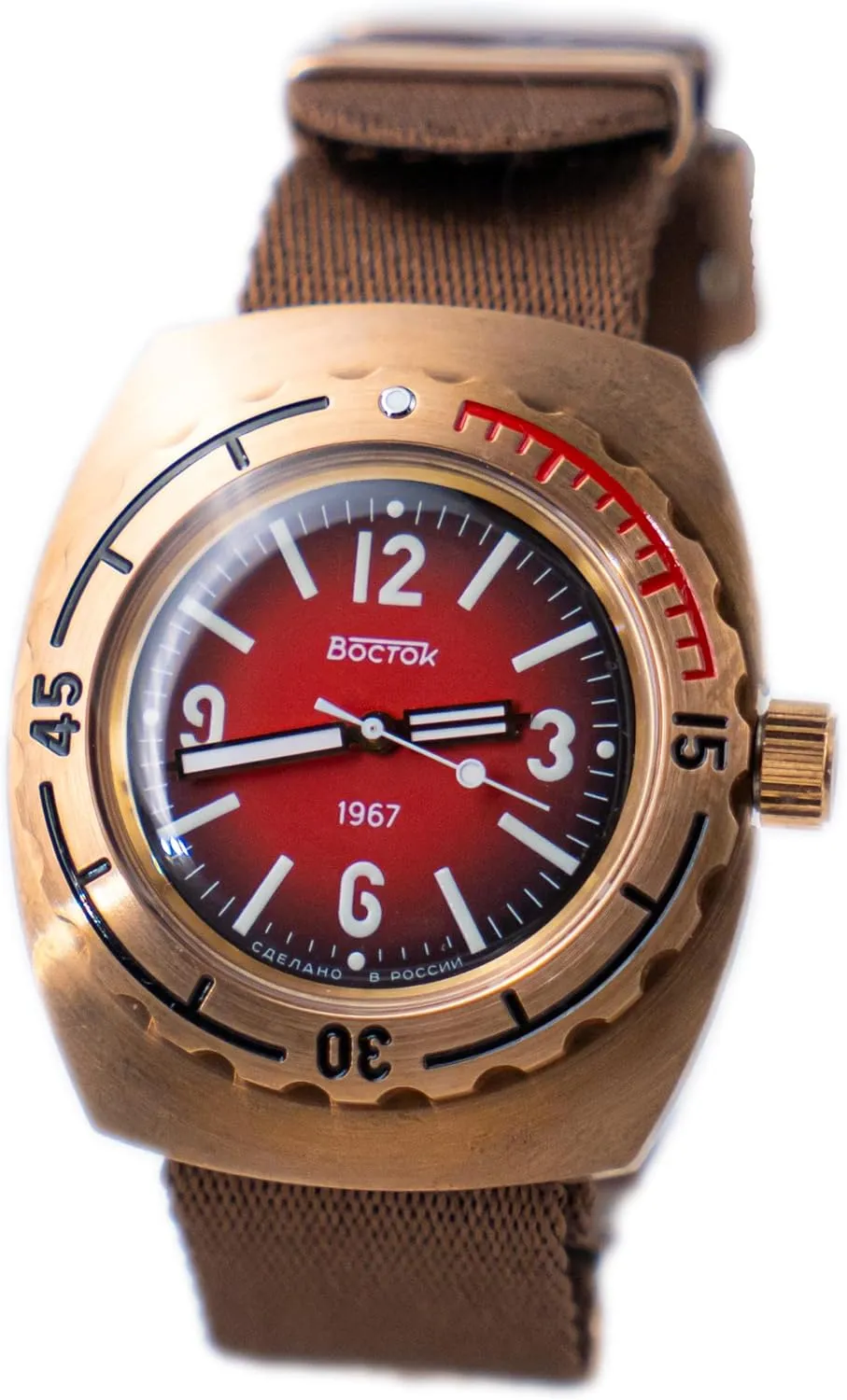 Vostok Original Mens Watch Amphibia 90807B Classic 1st Amphibia Design “1967” Bronze Version 2024 Mechanical Self-Winding Water Proof 200m