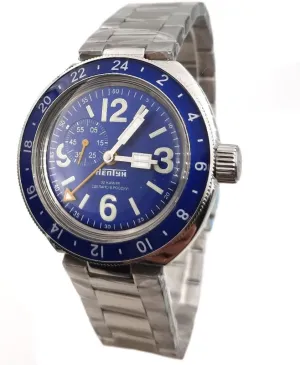 Vostok Original Mens Watch Amphibia Neptune 96073A GMT Mechanical Self-Winding Water Proof 200m