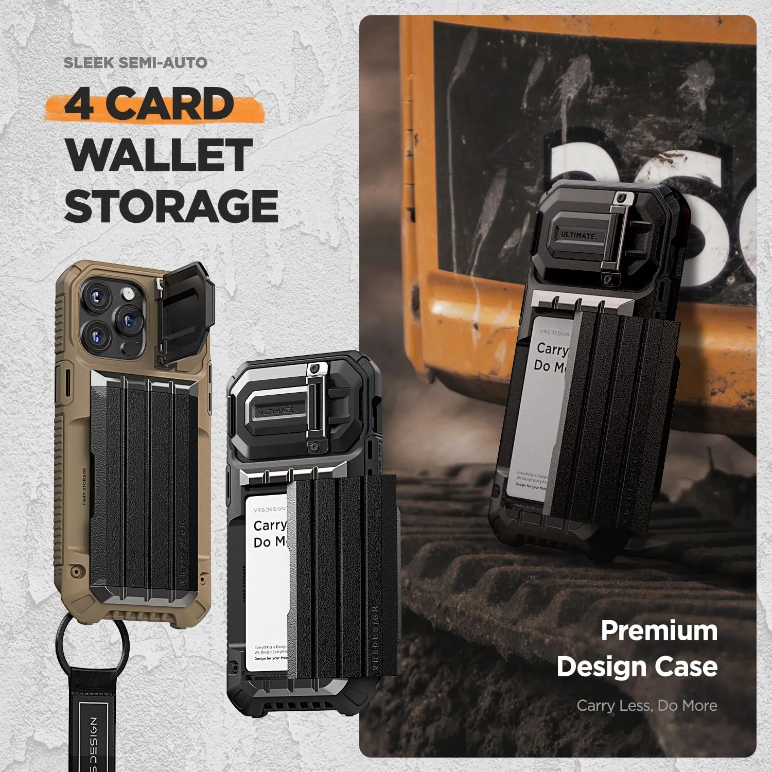 VRS DESIGN Damda Glide Ultimate for iPhone 15 Pro Max(2023), Premium Sturdy Fully Covered Camera Lens Protection Wallet Case with Multi-Functional Strap (Khaki)