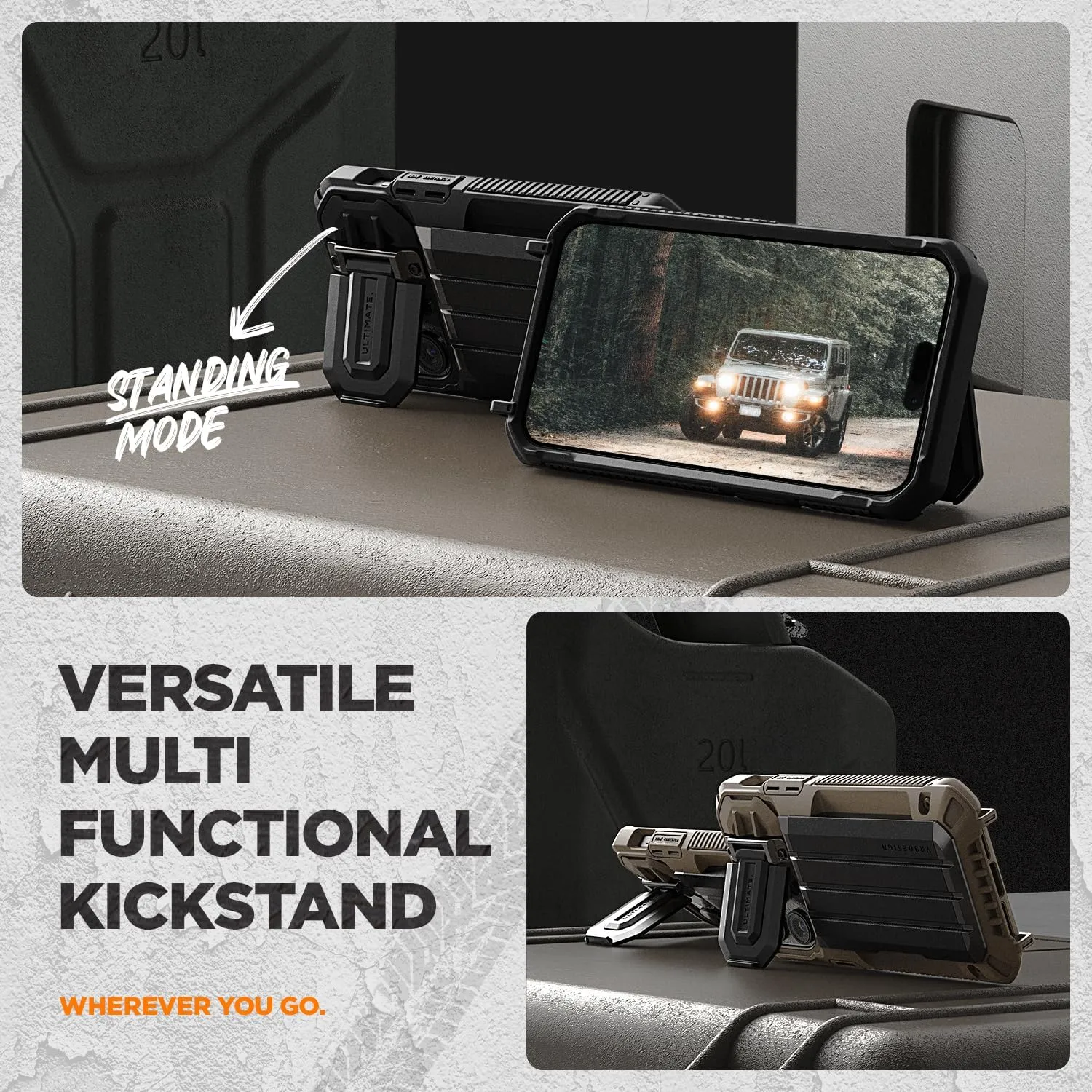 VRS DESIGN Damda Glide Ultimate for iPhone 15 Pro Max(2023), Premium Sturdy Fully Covered Camera Lens Protection Wallet Case with Multi-Functional Strap (Khaki)