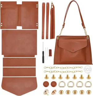 WADORN DIY PU Leather Bag Making Kit, Brown Large Tote Bag Making Kit DIY PU Leather Shoulder Bag DIY Sewing kit with Bag Sewing Kit for Purse Crossbody Bag Making Accessories, 9.8x12.9x3.7 Inch