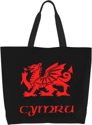 Wales Welsh Dragon Yard Flag Canvas Tote Bags for Women, Ladies Shoulder Handbags Large Purse Lightweight Foldable Reusable Shopping Bag with Pockets for Work, Travel, 15.7x19.7in