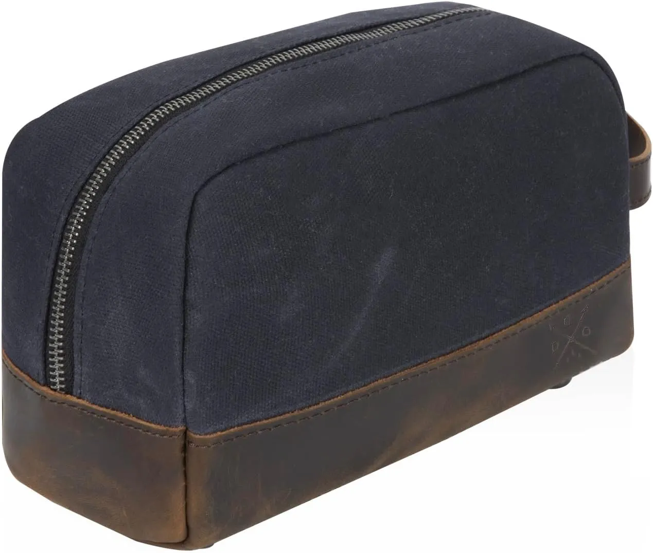 Waxed Canvas and Leather Toiletry Bag, Vintage Style Dopp Kit (Black)