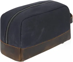 Waxed Canvas and Leather Toiletry Bag, Vintage Style Dopp Kit (Black)
