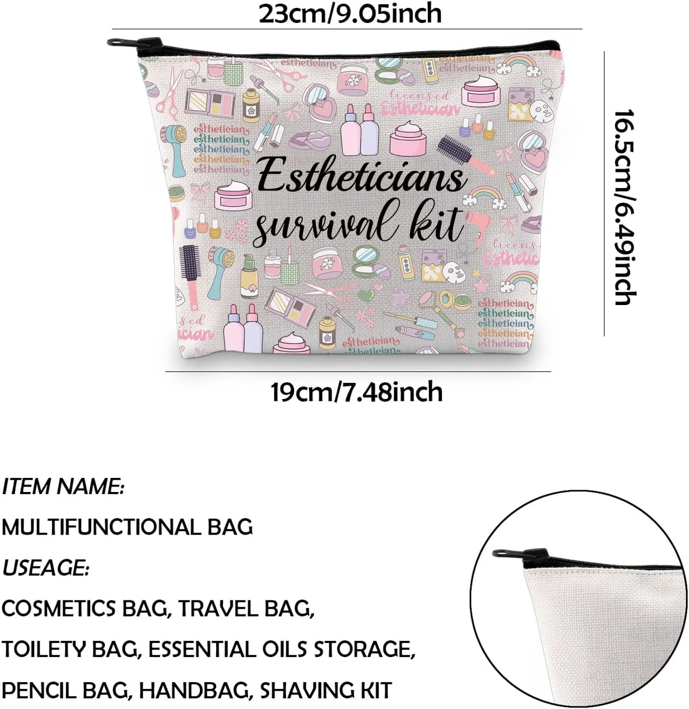 WCGXKO Estheticians Survival Kit Zipper Pouch Makeup Bag Gift for Beautician Beauty Artist (Esthetician se)