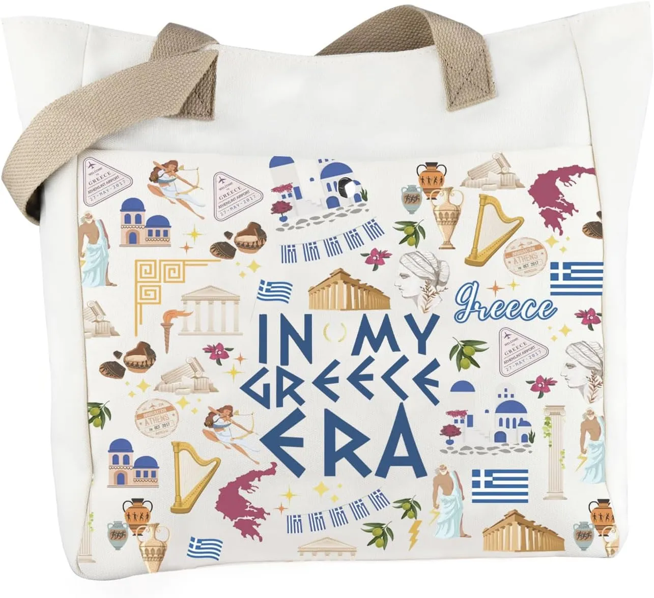 WCGXKO Greece Era Tote Bag With Greek Flag - Travel & Vacation Gift