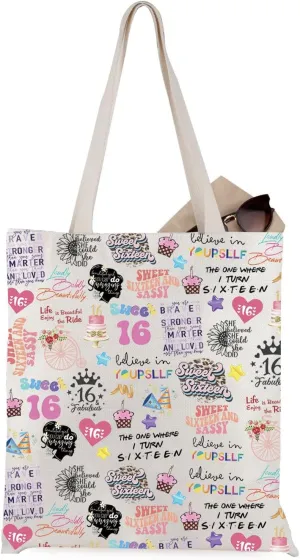 WCGXKO Happy 16th Birthday Gift Sweet 16 Birthday Hello 16 Tote Bag 16 Years Old Gift For Her