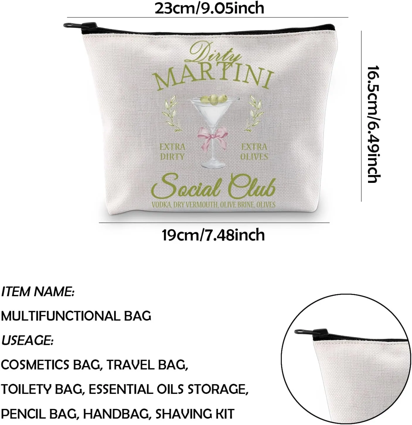 WCGXKO Hostess Bar Bag Novelty Makeup Bag Alcohol Gift Housewarming Gift Zipper Pouch Cosmetic Bag (Dirty MARTINI Bag)