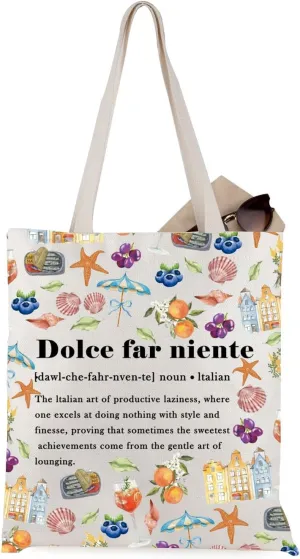 WCGXKO Italy Travel Gift Dolce Far Niente Italian Definition Tote Bag Italy Lemon Gift Italy Lover Gifts (Niente Tote)