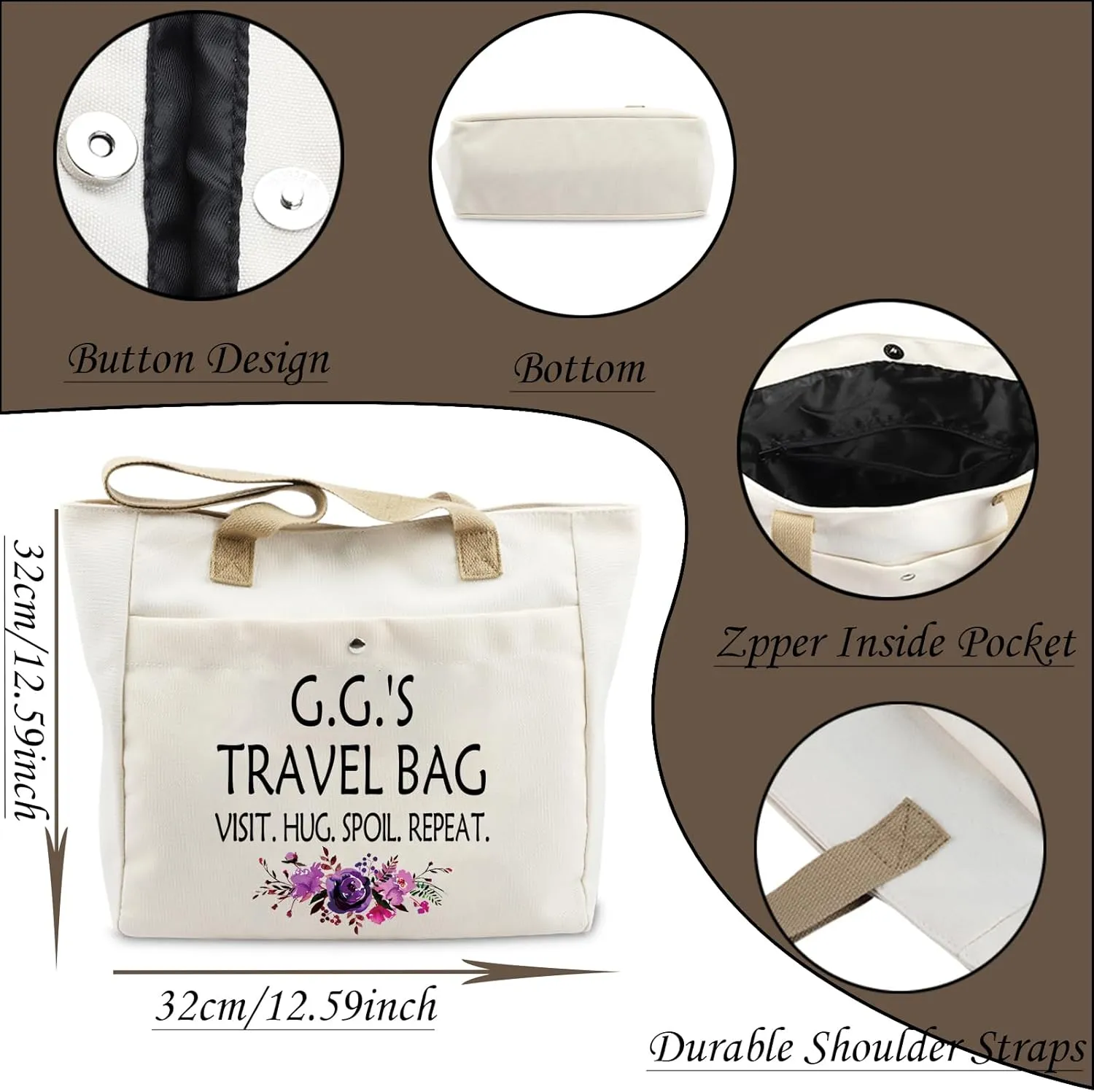 WCGXKO Mother’s Day Gift Grandma Birthday Gift Mother’s Day Merchandise Tote Bag Travel Bag For Grandma