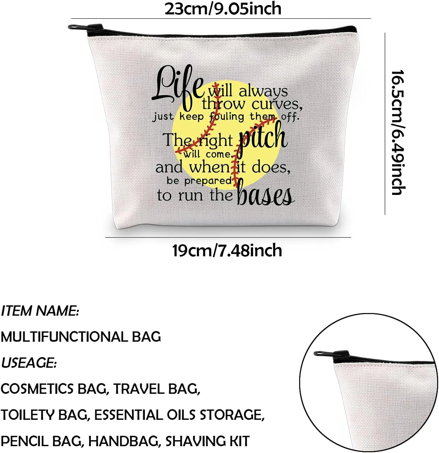 WCGXKO Softball Gift Softball Player Inspirational Gift Life Will Always Throw Curves Softball Theme Makeup Bag (Throw Curves)