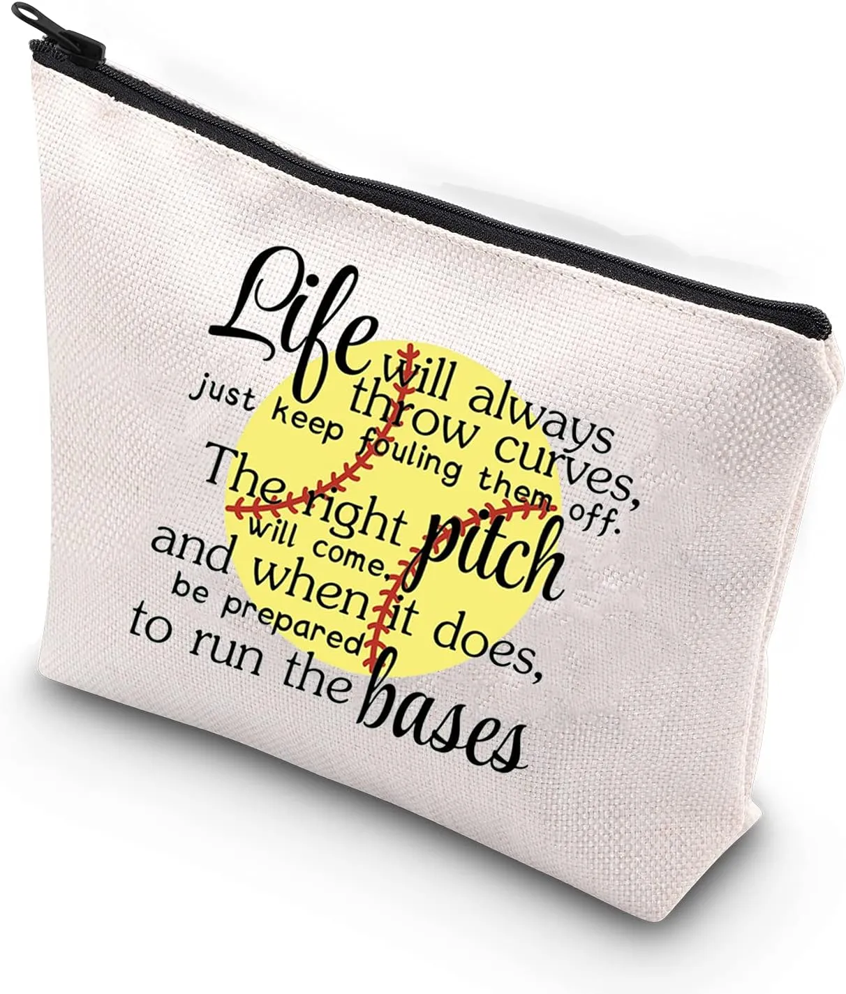 WCGXKO Softball Gift Softball Player Inspirational Gift Life Will Always Throw Curves Softball Theme Makeup Bag (Throw Curves)