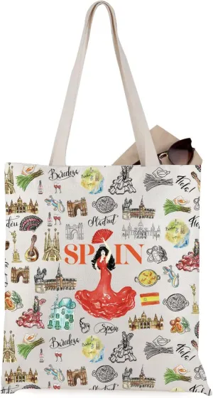 WCGXKO Spain Themed Gift Spain Bachelorette Party Gift Spain Travel Tote Bag Spain Lovers Trip Gift