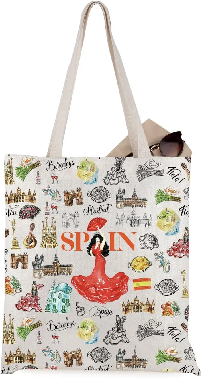 WCGXKO Spain Themed Gift Spain Bachelorette Party Gift Spain Travel Tote Bag Spain Lovers Trip Gift