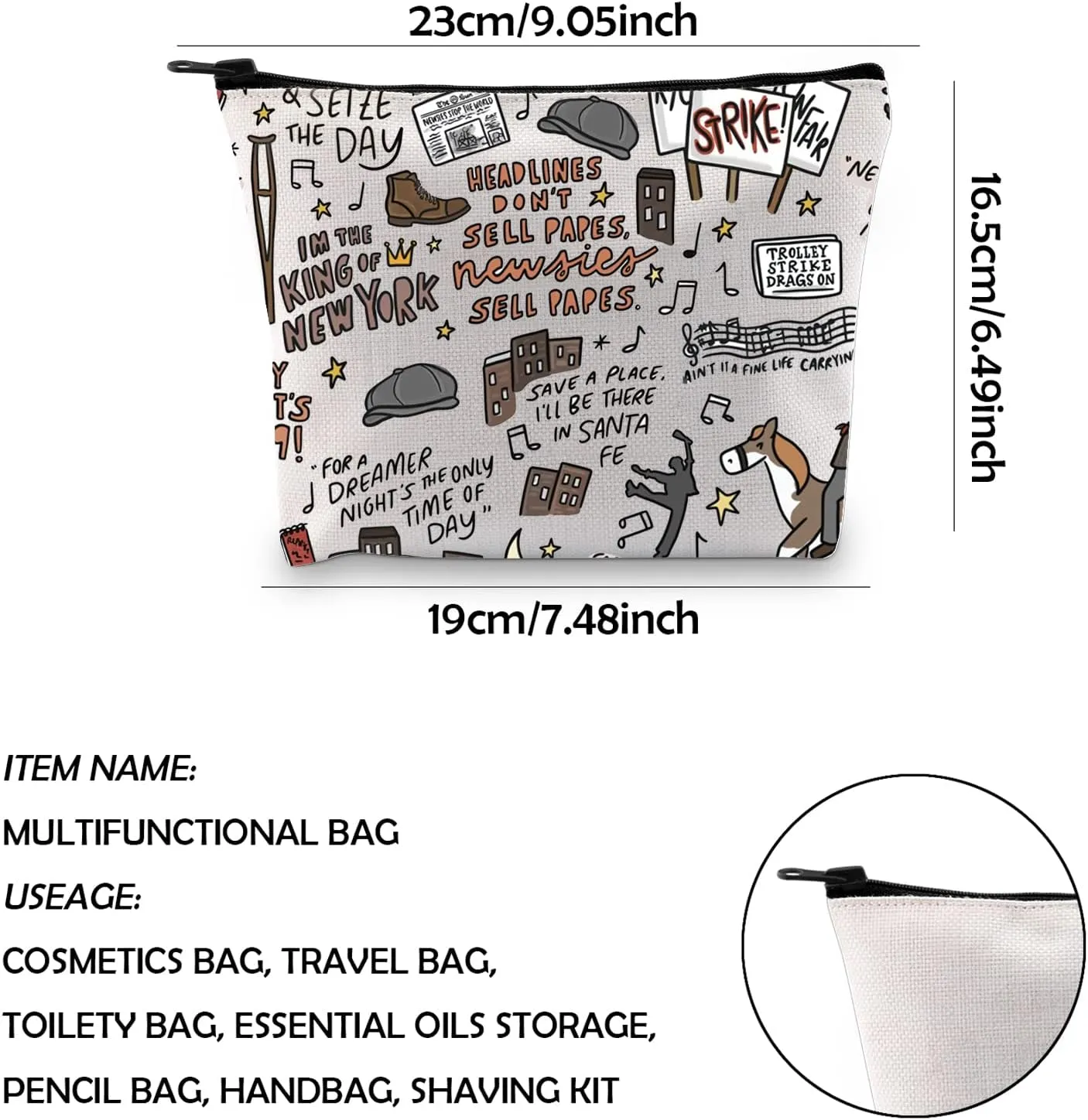 WCGXKO Theatre Lover Gift Musical Gift Musical Theater Zipper Makeup Bag (The Day)