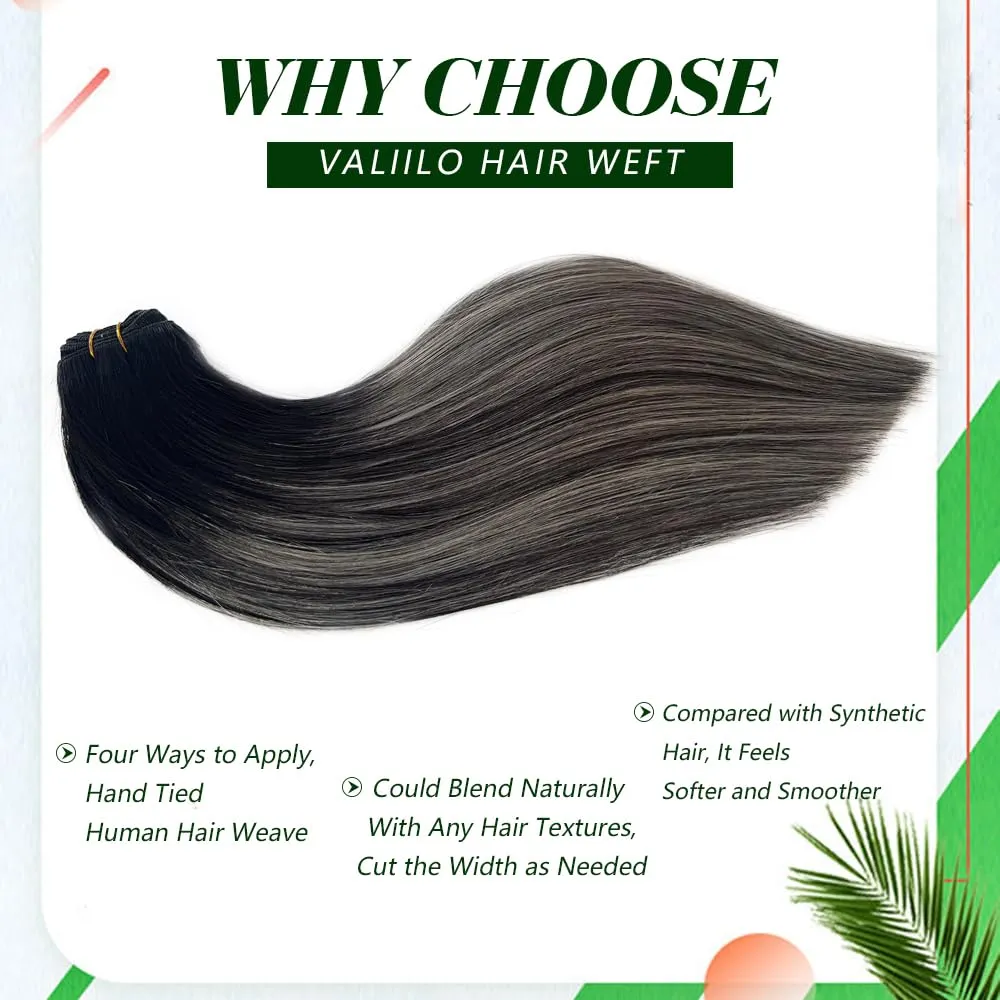 Weft Hair Extensions Human Hair Sew in Weave Bundles Straight Natural Black to Silver 16 Inch Sew in Hair Extensions for Women Real Human Hair