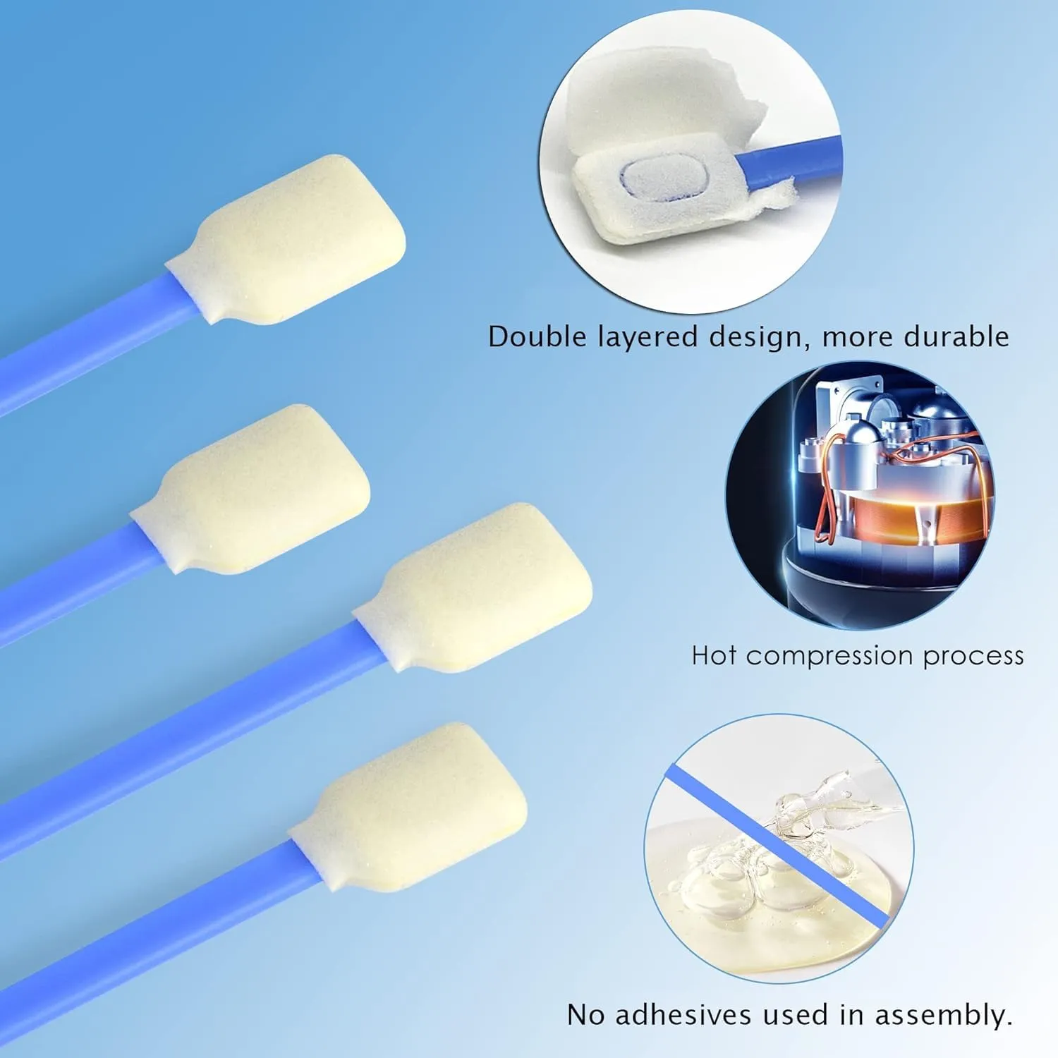 Wellgler's 5.11” Foam Cleaning Swabs for Printers, Inkjets, Cameras, Automotive, Optics, Sensors, Guns, and Electronics (Blue, 300)