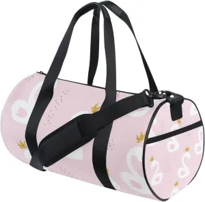 White Cute Swan Princess with Golden Glitter Crown on Light Pink Portable Gym Bag, Travel Bag, Luggage bag, Sports Bag, Toiletry Bag with Handles, Detachable Shoulder Strap 17.6 x 9 x 9 inch