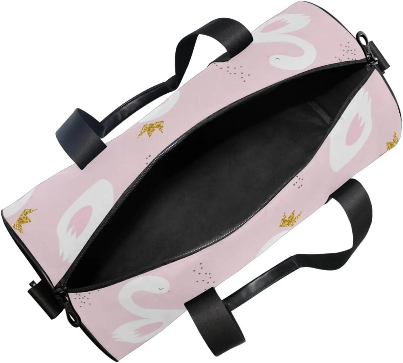 White Cute Swan Princess with Golden Glitter Crown on Light Pink Portable Gym Bag, Travel Bag, Luggage bag, Sports Bag, Toiletry Bag with Handles, Detachable Shoulder Strap 17.6 x 9 x 9 inch