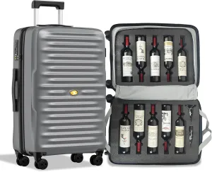Wine Luggage, 10 Bottle Travel Case, Durable Spinner Wheels, TSA Lock, Removable Inserts
