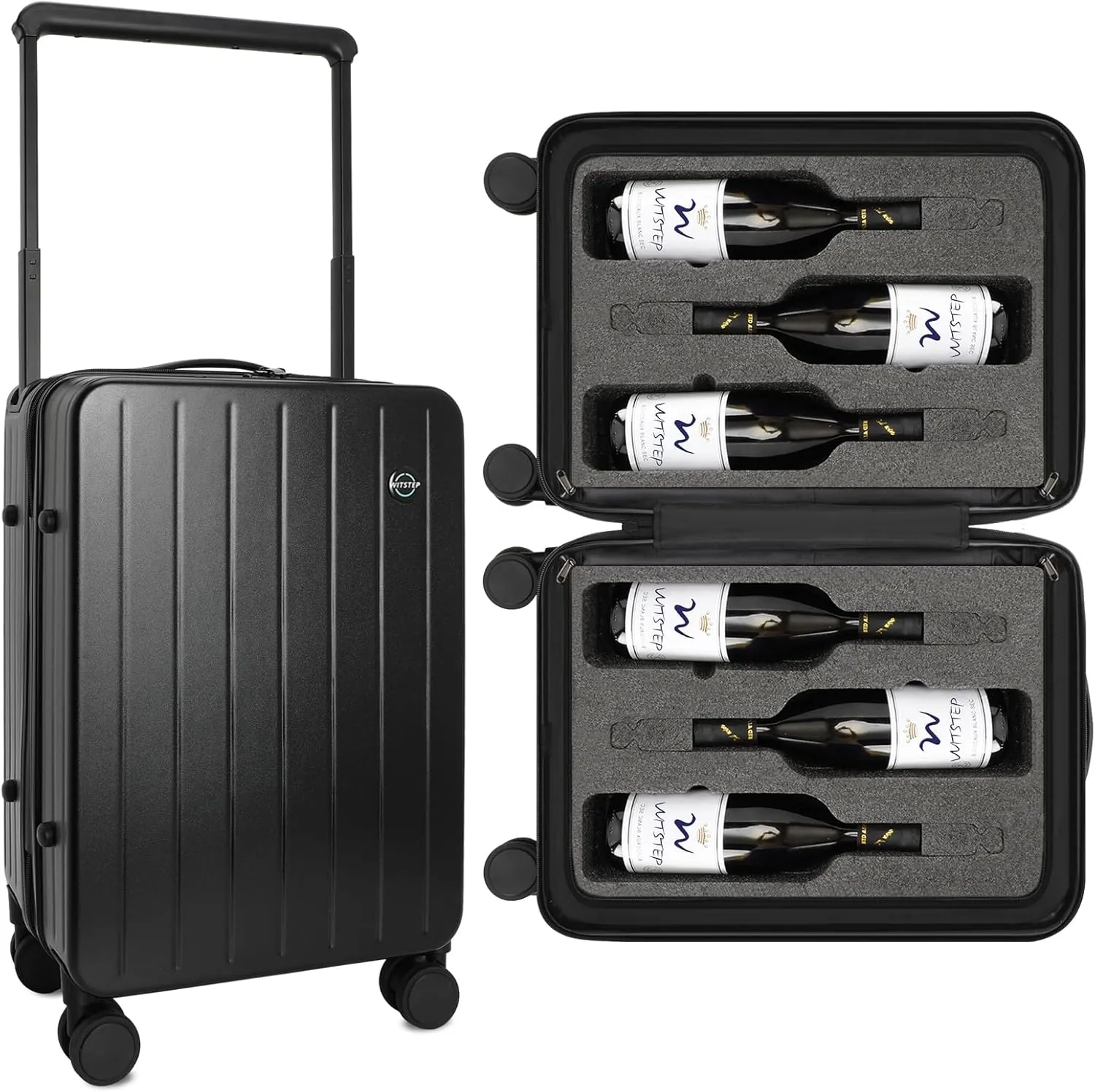 Wine Luggage for Airplane Travel - 22" Wine Suitcase with Removable Foam Inserts, Carries 6 Bottles, Matte Black