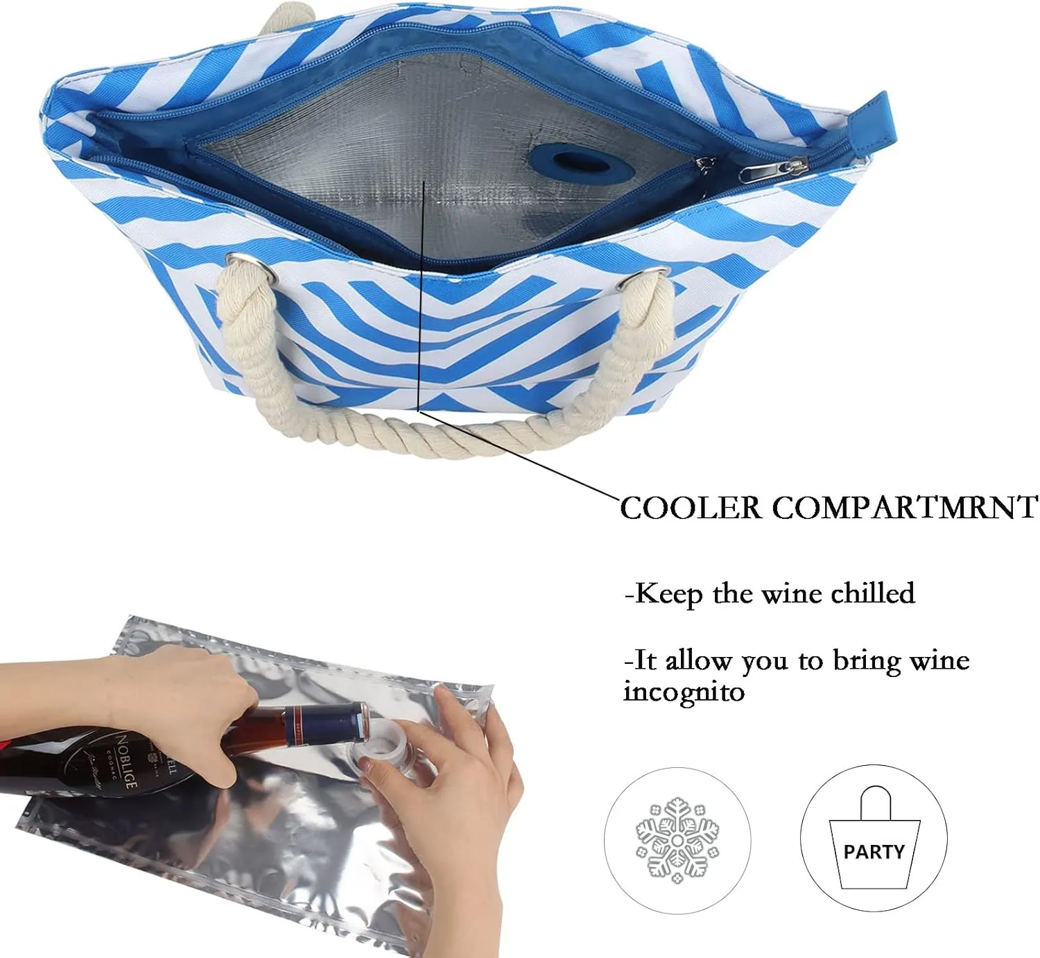 Wine Tote with Insulated Bladder Bag - Portable Backpack for Outdoor Travel, Beach, Camping and Picnic (Blue Stripe)