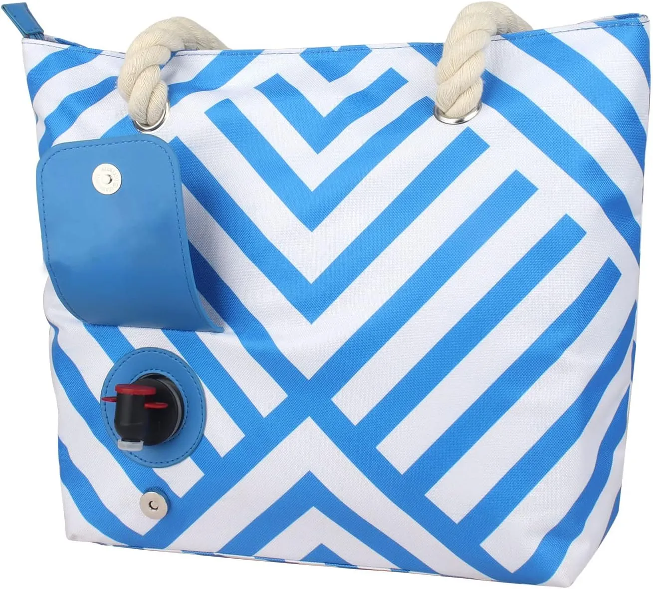 Wine Tote with Insulated Bladder Bag - Portable Backpack for Outdoor Travel, Beach, Camping and Picnic (Blue Stripe)