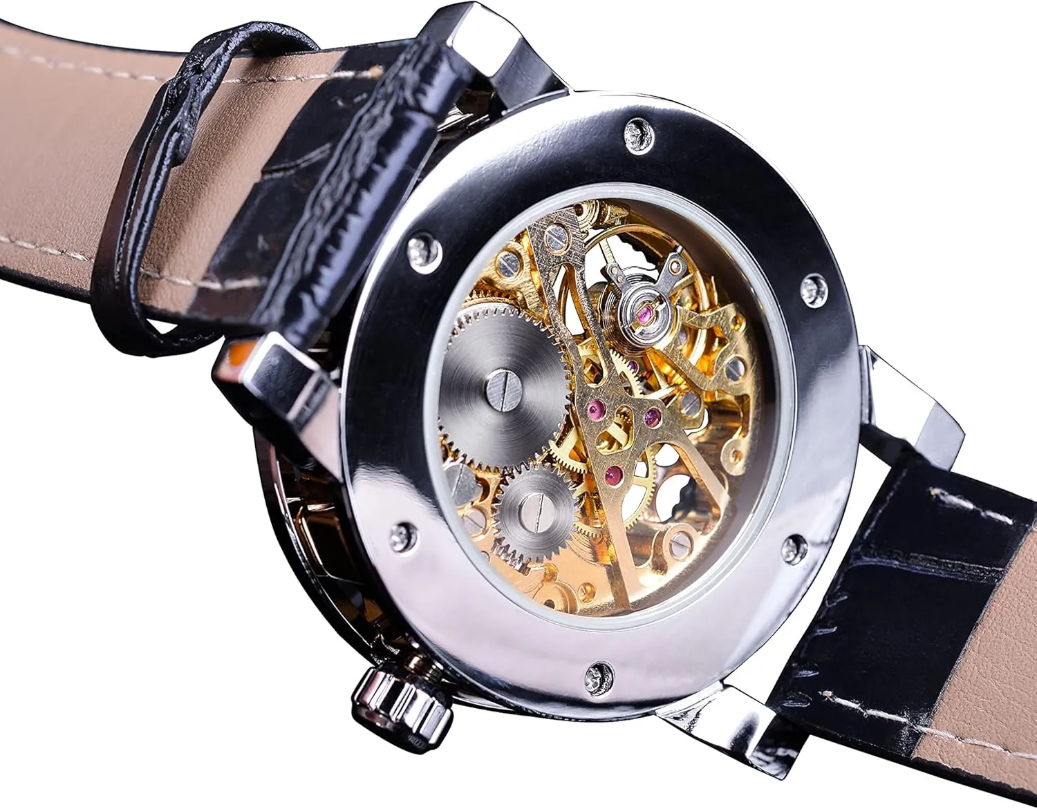 Winner Retro Manual Mechanical Skeleton Watch with Diamond and Carving Flower Craft Men Skeleton Wrist Watch Mechanical Classic Roman Number